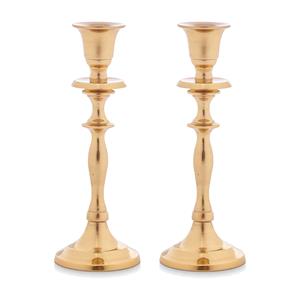 Giftdecor Kaarsen kandelaar van decoratief metaal - 2x - voor dinerkaarsen - goud - D8 x H20 cm -