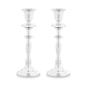 Giftdecor Kaarsen kandelaar van decoratief metaal - 2x - voor dinerkaarsen - zilver - D8 x H20 cm -