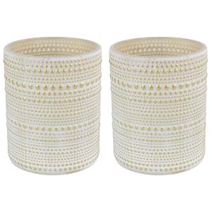 Countryfield 2x stuks luxe theelichthouder/kaarsenhouder - creme wit/goud - glas - D10 x H12 cm -