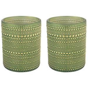 Countryfield 2x stuks luxe theelichthouder/kaarsenhouder - olijfgroen/goud - glas - D10 x H12 cm -