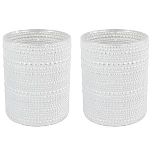 Countryfield 2x stuks luxe theelichthouder/kaarsenhouder - parel wit/zilver - glas - D10 x H12 cm -