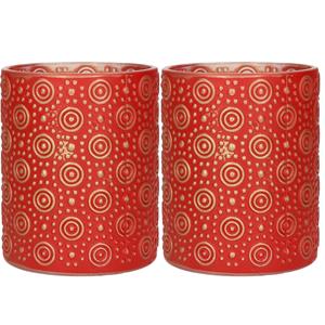 Countryfield 2x stuks luxe theelichthouder/kaarsenhouder - rood/goud - glas - D10 x H12 cm -