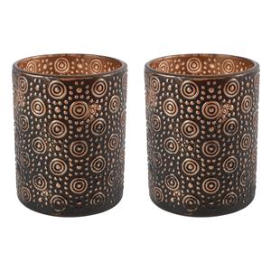 Countryfield 2x stuks luxe theelichthouder/kaarsenhouder - zwart/brons - glas - D10 x H12 cm -