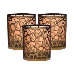 Merkloos Waxinelichthouder - 3x - giraffe print - glas - goud - 10 x 9 cm - theelichthouder -
