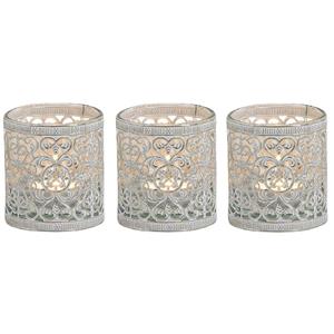 Merkloos Set van 3x stuks waxinelicht/theelicht houder zilver antiek 8 cm -