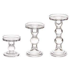 Giftdecor Kaarsen kandelaar set van decoratief glas - voor stompkaarsen - 18/ 14/ 9cm in hoogte -