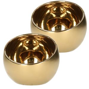 Countryfield Luxe theelichthouder/kaarsenhouder - 2x - goud - keramiek - D10 x H9 cm -