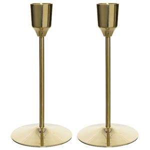 Decoris Set van 2x stuks luxe diner kaarsen staande kandelaar aluminium kleur goud 15 cm -