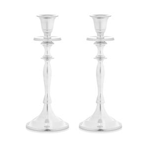 Giftdecor Kaarsen kandelaar van decoratief metaal - 2x - voor dinerkaarsen - zilver - D9 x H23 cm -