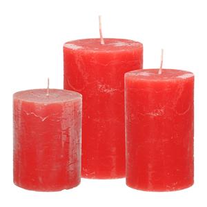 Merkloos Stompkaarsen/cilinderkaarsen set - 3x - rood - rustiek model -