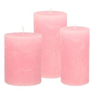Merkloos Stompkaarsen/cilinderkaarsen set - 3x - roze - rustiek model -