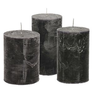 Merkloos Stompkaarsen/cilinderkaarsen set - 3x - zwart - rustiek model -