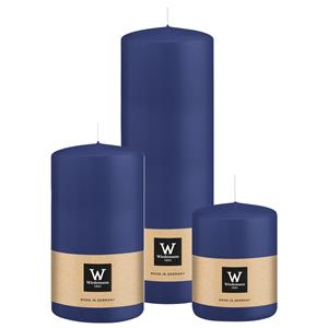 Wiedemann Cilinderkaarsen/stompkaarsen - set van 3 - donkerblauw - 6x8/7x13/7x20 cm -