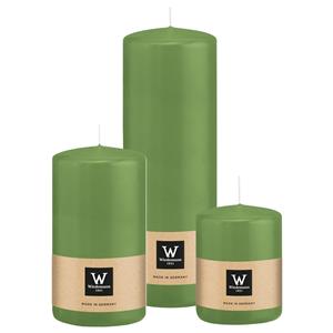 Wiedemann Cilinderkaarsen/stompkaarsen - set van 3 - lichtgroen - 6x8/7x13/7x20 cm -