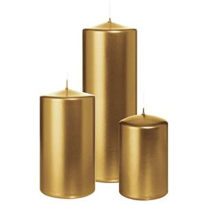 Wiedemann Cilinderkaarsen/stompkaarsen - set van 3 - metallic goud - 6x8/7x13/7x20 cm -