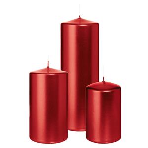 Wiedemann Cilinderkaarsen/stompkaarsen - set van 3 - metallic rood - 6x8/7x13/7x20 cm -