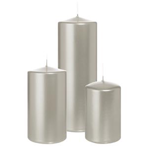 Wiedemann Cilinderkaarsen/stompkaarsen - set van 3 - metallic zilver - 6x8/7x13/7x20 cm -