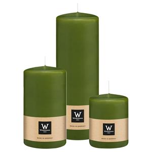Wiedemann Cilinderkaarsen/stompkaarsen - set van 3 - olijfgroen - 6x8/7x13/7x20 cm -