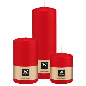 Wiedemann Cilinderkaarsen/stompkaarsen - set van 3 - rood - 6x8/7x13/7x20 cm -