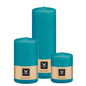 Wiedemann Cilinderkaarsen/stompkaarsen - set van 3 - turquoise - 6x8/7x13/7x20 cm -