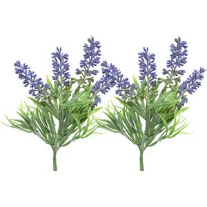 Everlands Kunstbloemen tak lavendel - 2x - paars - D7 x H26 cm -