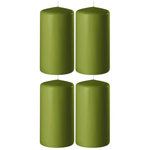 Enlightening Candles 4x Olijf groene cilinderkaarsen/stompkaarsen 6 x 8 cm 27 branduren -