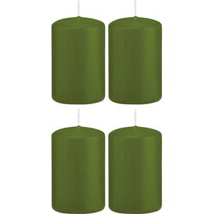 Trend Candles Cilinderkaars/stompkaars - 4x - olijfgroen - 5 x 8 cm - 18 branduren -