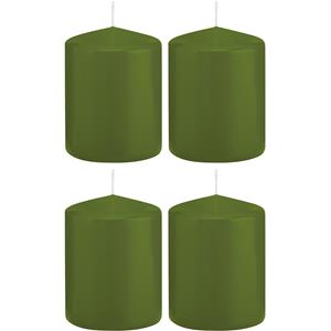 Trend Candles Cilinderkaars/stompkaars - 4x - olijfgroen - 6 x 8 cm - 29 branduren -