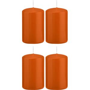 Trend Candles Cilinderkaars/stompkaars - 4x - oranje - 5 x 8 cm - 18 branduren -