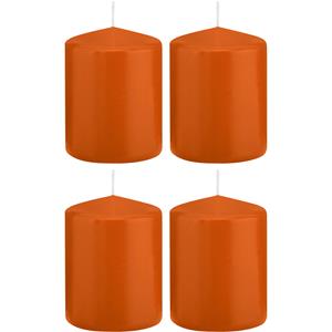 Trend Candles 4x Oranje cilinderkaarsen/stompkaarsen 6 x 8 cm 29 branduren -