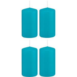 Trend Candles Cilinderkaars/stompkaars - 4x - turquoise - 5 x 10 cm - 23 branduren -