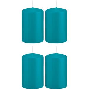 Trend Candles Cilinderkaars/stompkaars - 4x - turquoise - 5 x 8 cm - 18 branduren -
