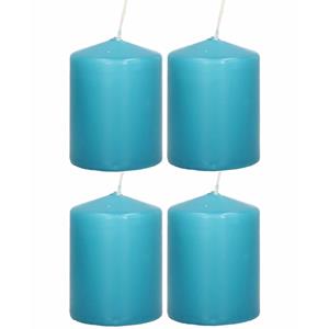 Trend Candles Cilinderkaars/stompkaars - 4x - turquoise - 6 x 8 cm - 29 branduren -