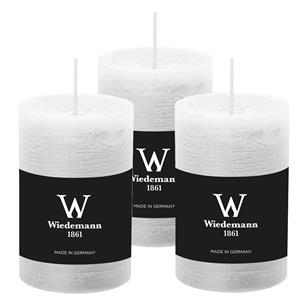 Wiedemann Cilinderkaars/stompkaars - 3x - rustieke kaars - wit - 6 x 9 cm - 30 branduren -
