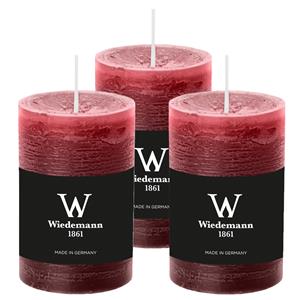 Wiedemann Cilinderkaars/stompkaars - 3x - rustieke kaars - bordeauxrood - 6 x 9 cm - 30 branduren -