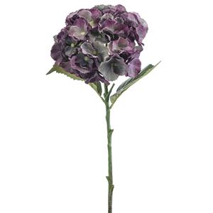 Emerald Kunstbloem Hortensia tak - 50 cm - groen/paars - kunst zijdebloemen - decoratie - hydrangea -