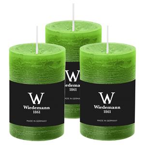 Wiedemann Cilinderkaars/stompkaars - 3x - rustieke kaars - lichtgroen - 6 x 9 cm - 30 branduren -
