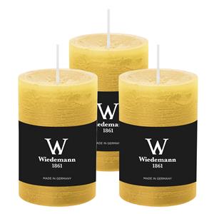 Wiedemann Cilinderkaars/stompkaars - 3x - rustieke kaars - okergeel - 6 x 9 cm - 30 branduren -
