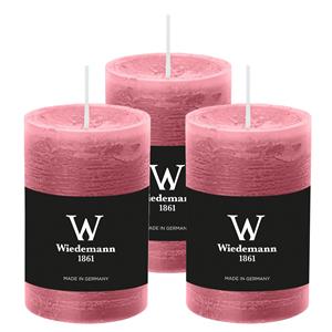 Wiedemann Cilinderkaars/stompkaars - 3x - rustieke kaars - oudroze - 6 x 9 cm - 30 branduren -