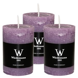Wiedemann Cilinderkaars/stompkaars - 3x - rustieke kaars - paars - 6 x 9 cm - 30 branduren -