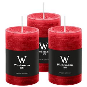 Wiedemann Cilinderkaars/stompkaars - 3x - rustieke kaars - rood - 6 x 9 cm - 30 branduren -