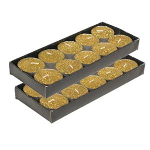 Gerimport Theelichtjes/waxinelichtjes kaarsjes - 20x st - goud glitters - 3,5 cm -