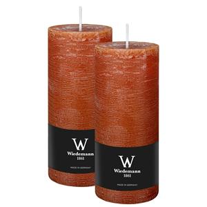 Wiedemann Cilinderkaars/stompkaars - 2x - rustieke kaars - cognac bruin - 7 x 16 cm - 66 branduren -