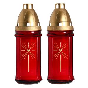 Cosy & Trendy Grafkaars/gedenklicht met deksel rood 8 x 22 cm - 2x stuks - 3 dagen brandtijd - Graflichten/herdenk -