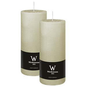 Wiedemann Cilinderkaars/stompkaars - 2x - rustieke kaars - ivoorwit - 7 x 16 cm - 66 branduren -