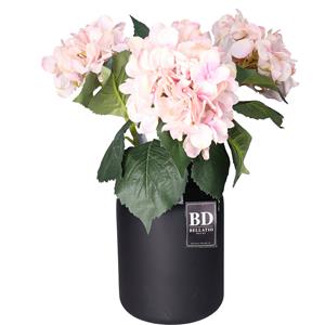 Bellatio Design Kunstbloem Hortensia tak - 2x - roze - cm - losse steel - Kunst zijdebloemen - hydrangea -