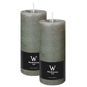 Wiedemann Cilinderkaars/stompkaars - 2x - rustieke kaars - lichtgrijs - 7 x 16 cm - 66 branduren -