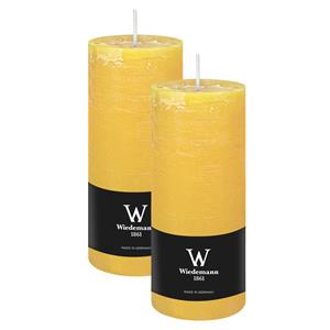 Wiedemann Cilinderkaars/stompkaars - 2x - rustieke kaars - okergeel - 7 x 16 cm - 66 branduren -