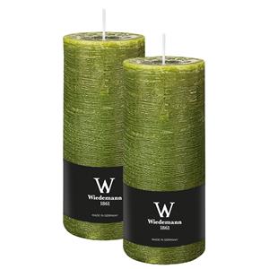 Wiedemann Cilinderkaars/stompkaars - 2x - rustieke kaars - olijfgroen - 7 x 16 cm - 66 branduren -