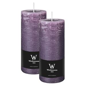 Wiedemann Cilinderkaars/stompkaars - 2x - rustieke kaars - paars - 7 x 16 cm - 66 branduren -